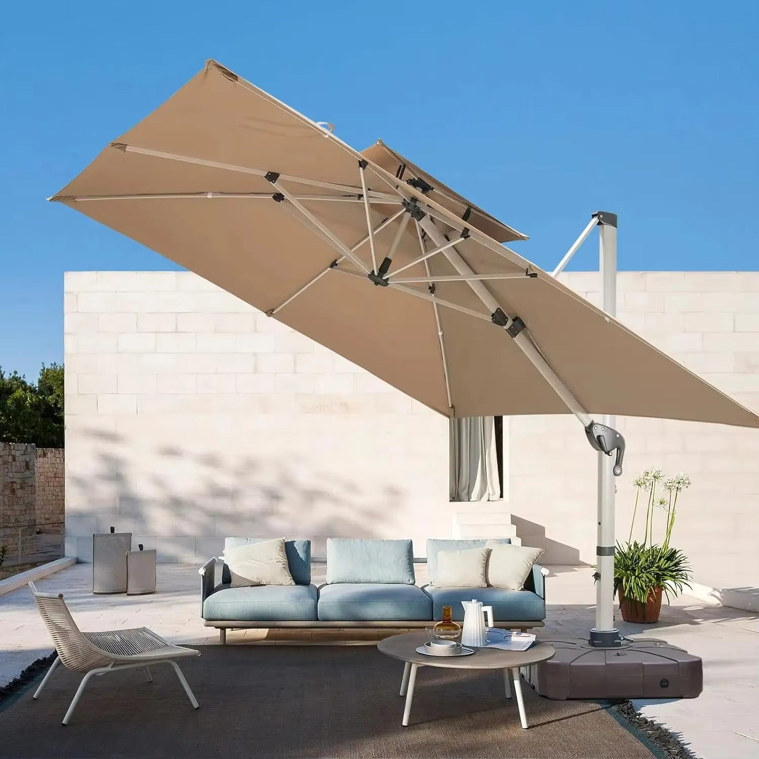 Industrial Quality 3m Aluminium Cantilever Umbrella with Integrated Solar LED System for Large Outdoor Installations