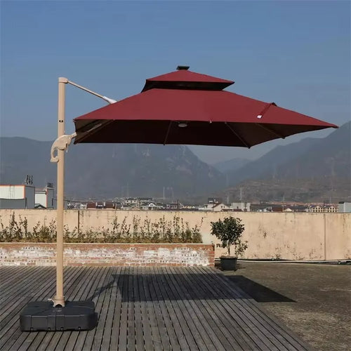 Industrial Quality 3m Aluminium Cantilever Umbrella with Integrated Solar LED System for Large Outdoor Installations