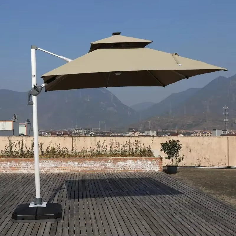 Industrial Quality 3m Aluminium Cantilever Umbrella with Integrated Solar LED System for Large Outdoor Installations